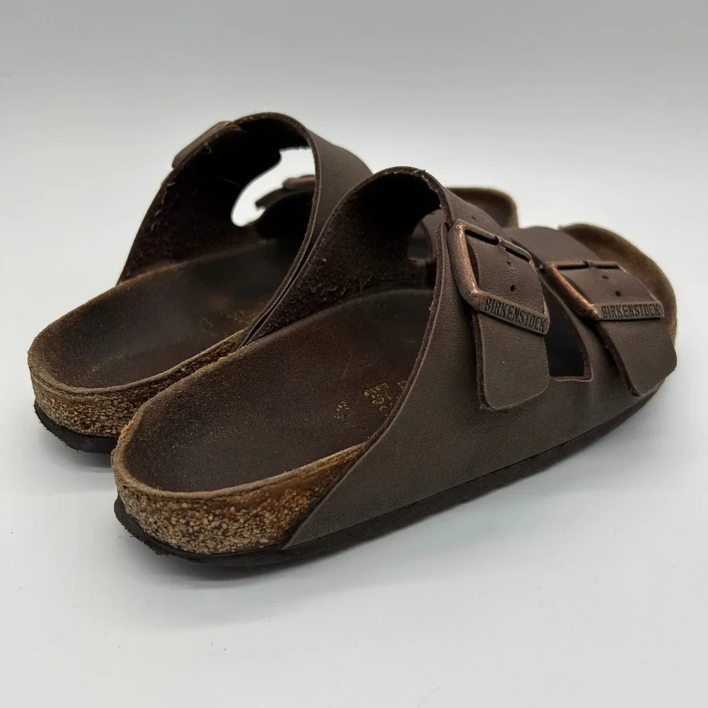 Birkenstock Arizona Sandals Womens 37 Brown Birko-Flor Two Strap Slide Comfort
